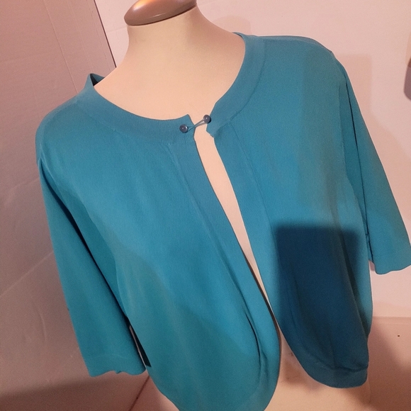 Dress Barn blue shrug  3/4 Sleeve Cardigan cropped - Picture 2 of 5
